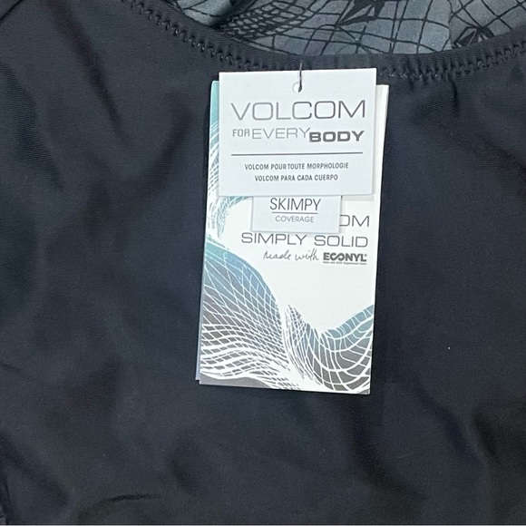Volcom Black Simply Solid One-Piece Swimsuit Tie Halter Knotted Skimpy Small NEW - Picture 6 of 11